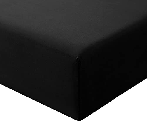 RUIKASI Double Fitted Sheet Deep - Black Bottom Sheet for Double Size Bed with 40cm 16 Inches Extra Deep Sided Pocket, Soft Microfiber Bedsheet Ultra Deep Fit with Mattress