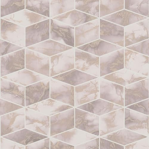 PRO[f]home Profhome Geometric Wallpaper 378632-GU Non-Woven Wallpaper Pink Gold White 0.53 m x 10.05 m / 5.33 sqm