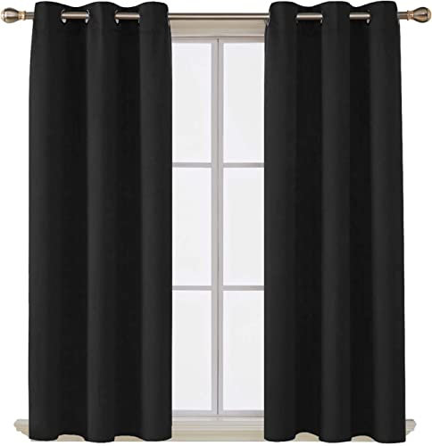 AR Ware Black Blackout Curtains - 2 Panels Drapes Eyelet Thermal Curtains for Living Room and Bedroom - Energy Saving - Soundproof lightweight curtains (66 x 54 inches)