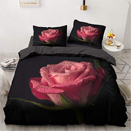 Luowei Bettwäsche Blumen 135x200cm Rosa Rosen Geblümt Bettbezug Set Microfaser Vintage Floral Bettwäsche mit Reißverschluss und 1 Kissenbezug 80 x 80cm