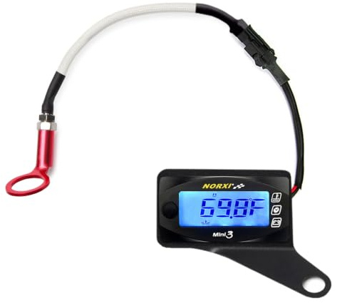 Universal 3in1 Multifunction Gauge (Cylinder Head Thermometer+Voltmeter+Timer) Fahrenheit/Celsius(℉/℃) Engine Temperature Gauge Digital Voltage Meter Clock Multimeter for Motorcycle Car (10mm)