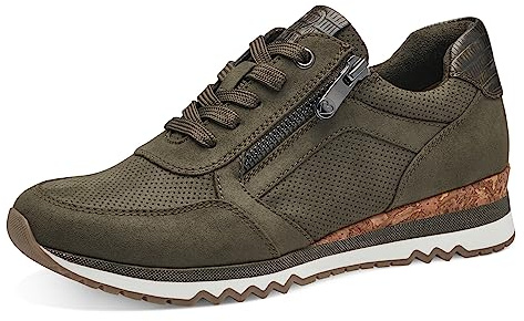 MARCO TOZZI Damen Sneaker flach mit Schnürsenkeln und Reißverschluss Vegan, Grün (Khaki Comb), 42