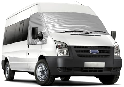 Soekodu Cubierta del Parabrisas Compatible con Ford Transit Van MK7 2006-2013, Parasol de Ventana Delantera, 100% Opaco, Bloquea Los Rayos UV, Protector de Parabrisas Delantera Resistente Intemperie