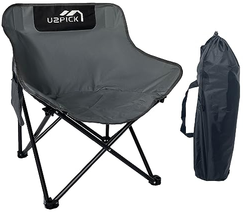 Folding Moon Chairs, Portable Comfy Camping Chair Support Up to 160kg with Carry Bag, Lightweight Foldable Outdoor Chair with Cup Holder, Grey