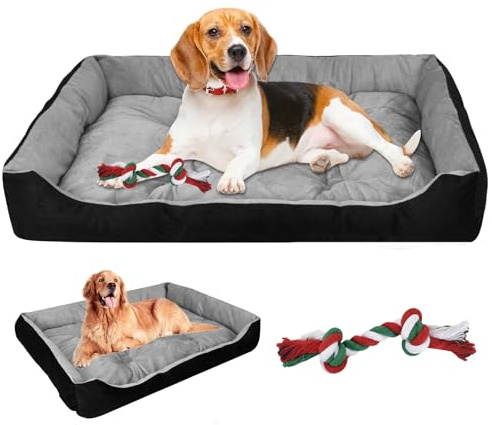 DEARBAG Hundebett Grosse Hunde, Hundekorb Flauschig, Hundebett Waschbar, Weiche Plüsch Hundebetten rutschfeste Hundekörbchen Hundesofa, Haustierbett für Grosse Hunde und Katzen, Schwarzgrau, 90×70cm