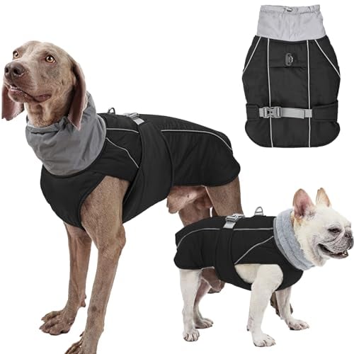 Yanmucy Dog Coats Waterproof Turtleneck Winter Dog Clothes Thickened Dog Warm Jacket with Harness Hole Reflective Coats Jackets for Dogs Vest Coat for Small Medium Large Dogs (Black, L)