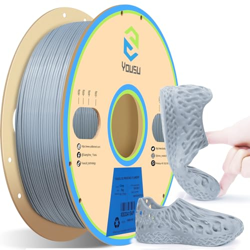 YOUSU TPU Filament 1.75 mm Grey 1 kg Spool 95A Flexible Soft 3D Printer Filament Dimensional Accuracy +/-0.03 mm Vacuum Packaging