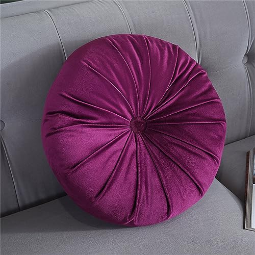 Rundes Sofakissen, Samt, weich, plissiert, Meditation, Bodenkissen, dekoratives Kissen für Wohnzimmer, Sofa, Bett, Auto, Stuhl, 35 cm (13,8 Zoll) (lila)