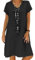 Sommerkleid Damen Leinen Kleider Casual V-Ausschnitt Midikleid Kurzarm A-Linie Kleid Strandkleid Ohne Zubehör (A Schwarz, S)