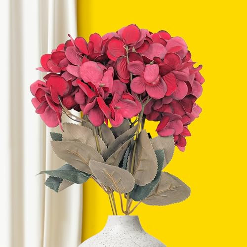 Kraft Seeds by 10CLUB Hortensias artificielles | Fleurs d'hortensia marron | 7 tiges | (vase non inclus)