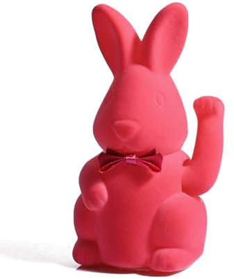 WDS WONDROUS Lebendige rosa beflockte Hasenfigur, Osterhasen-Dekoration, niedliche Osterhasen-Statue für Tischdekoration, Glückskaninchen winkender Arm für Kinder Geschenk