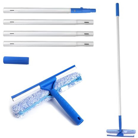 AUSYIWI Fensterputzer-Reiniger mit Teleskopstiel, Fensterabzieher 1,2M Fensterwischer 2 in 1 professionelles Fensterreinigungsset, Glaswischer für Dusche und Glastür