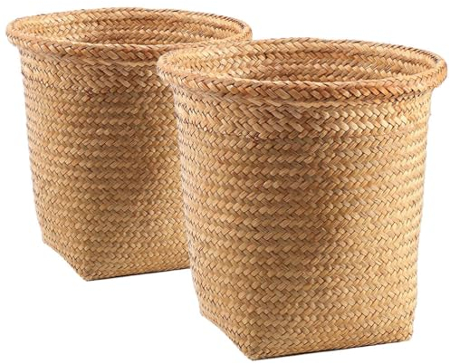 HOLIDYOYO 2 Stück Rattan-Papierkorb Handgewebter Wasserhyazinthen-Mülleimer Gewebter Korb Für Kleinigkeiten Korbgeflecht Kleine Runde Mülltonne Für Zuhause