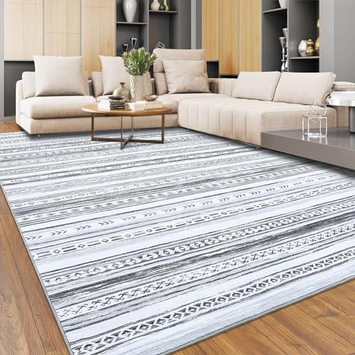 CAROMIO Groß Teppich 200 x 290 cm, Sehr Weich Marokkanischer Waschbarer Teppich mit Rutschfester Rückseite für Wohnzimmer Schlafzimmer Heimbüro Esszimmer Geometrisch, Maschinenwaschbar, Grau