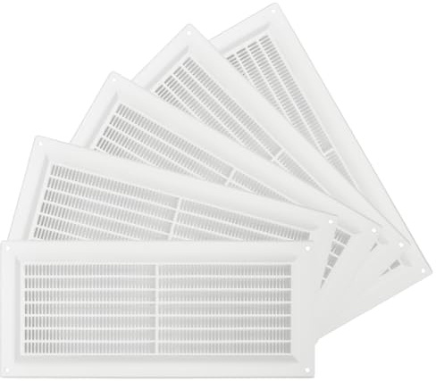 5-Pack 5'' x 12'' Inch / 130 x 300 mm Plastic White - Vent Cover - Rectangular Duct Cover - Air Vent Louver - Protective Screen Mesh - HVAC Ventilation