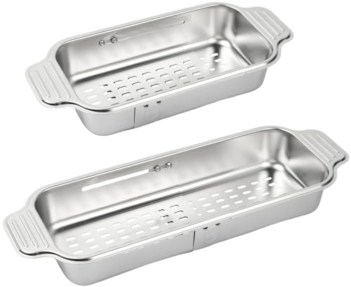 Chstarina Kitchen Over The Sink Extendable Strainer Basket Stainless Steel Collapsible Colander Foldable Strainer Basket with Handle for Pasta, Vegetable, Fruit, Spaghetti, Extendable Size: 33.5-44CM