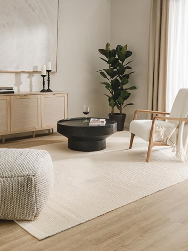 benuta Pure Wollteppich Rocco - Weiß 250x350 cm - Handgewebt - Rechteckig & im Style: Wolle, Uni, Boho, Hygge & Cozy, Minimalistisch - Pflegeleicht für Wohnzimmer Schlafzimmer