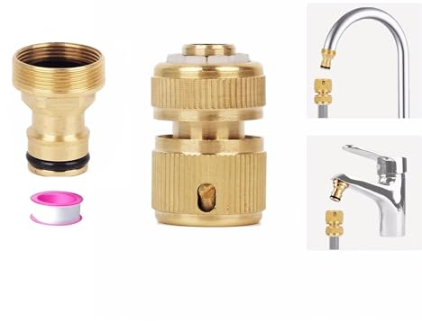 YUEHNEOM Brass Hose Connector & Hose End Quick Connect Fitting Kitchen Sink to Outside Hose Pipe Fitting,Universal Kitchen Tap Connector for Gardening, Home Watering,Car Washing