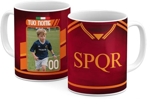 StudioPixelStore Tazza Personalizzata – Idea Regali Personalizzati – Mug Personalizzabile con Squadre del Campionato Italiano – Tazze in Ceramica per la Colazione – (Tifosi Romanisti PHOTO)