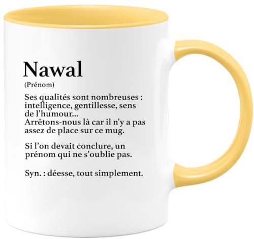 quotedazur Café-Croissant - Mug Définition Prénom Nawal Déesse Tout Simplement - Cadeau Noël Prénom Tasse Nawal - Jaune/Céramique