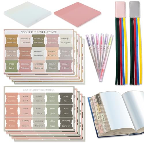 258 Teile Bibel register Set, VEINARDYL 150 Bibelregister mit 2 Bibellesebändern 6 farbige Textmarker 100 transparente Haftnotizen Bibeljournal-Zubehör Bibelregister für die Studienbibel von Frauen