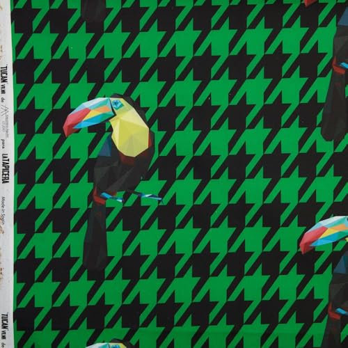 Kt KILOtela - Digitaler bedruckter Canvas-Stoff, Half Panama, Bio-Baumwolle, Dekoration, Tapisserie, Kissen, Vorhänge, Tagesdecken, Tischdecken, 100 x 280 cm, Tukan, Hahnentritt, Grün, Schwarz, 1