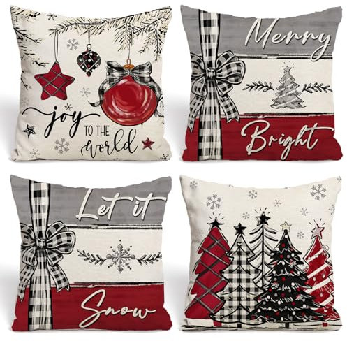 WINAROI 4er Set Kissenbezug Weihnachten,Schneemann Rentier Weihnachtsdeko Leinen Kissenbezüge 45x45 cm,Weihnachtskissenbezug,Leinen Dekorative Zierkissenbezüge,Dekokissen Weihnachtskissenbezug