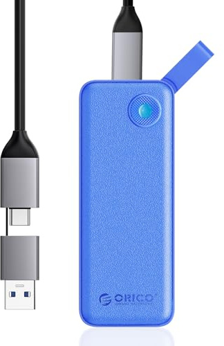 ORICO 512GB Externe SSD bis zu 1050MB/s, Portable SSD Festplatte Extern mit 2 in 1 USB C & A Kabel, Geeignet für iPhone 16 Pro Max, Tablet, Laptop -B10PRO(blau)