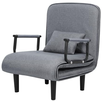 Sofá cama, sillón calefactor 3 en 1 respaldo ajustable 5 posición, almohada, asiento acolchado, apoyabrazos, marco metálico, sofá cama plegable para casa, oficina