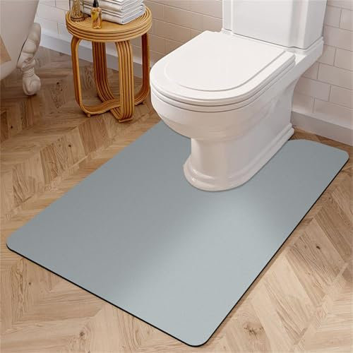 Highdi Toilet Mat U Shape, Solid Color Diatomite Bath Mat U Shape Absorbent Quick Dry Non Slip U Shaped Toilet Floor Mat Toilet Rug WC Toilet Mat Washable for Bedroom (60x90cm,Light Grey)