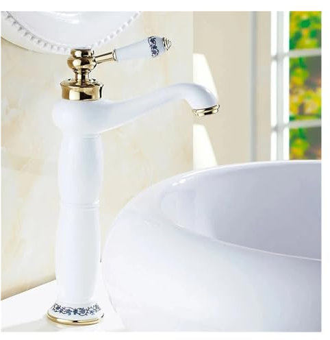 Küchenarmatur, Badezimmer, weißer Waschbecken-Wasserhahn, blauer und weißer Porzellan-Wasserhahn, Waschbecken-Mischbatterie, Messing-Waschbecken-Wasserhahn zur Deckmontage, Wasserhahn, Küchenarmaturen