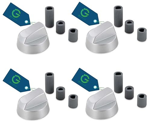Kit 4 Manopola Universale per Piano Cottura Cucina a Gas Nero Bianco Argento Innesto 6mm 7mm 8mm, Manopole Cucina Moderna compreso Set Adattatori Asse Raso Asse Alto (4, Grigio)