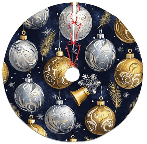 Elegante adorno para falda de árbol de Navidad, decoración navideña azul y dorada para decoración festiva del hogar de invierno, fiesta de Navidad en interiores y exteriores, 36 pulgadas