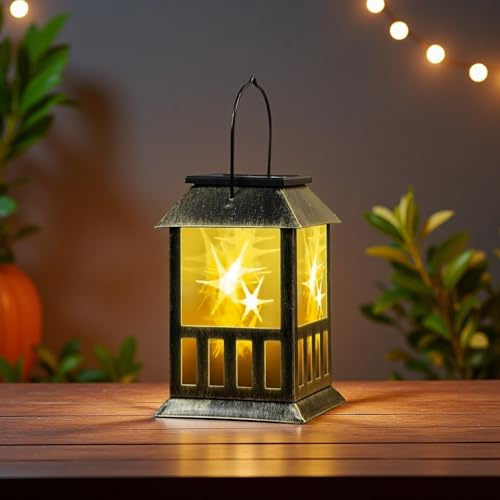 Solar Lanterns Battery Powered Lights, 1 Pack Hanging Solar Garden Lights Outdoor Waterproof Auto On Off for Yard Patio Lawn Table Fence Ornaments Halloween Christmas Decor