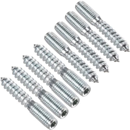 TOP-VIGOR 8Pcs Hanger Bolts, M8x50mm Double Headed Bolts Self Tapping Screw, Double Ended Dowel Screws, Screw Dowels Hanger, Threaded Lag Wood Screws and Machine Bolts for Wood Joint Furniture