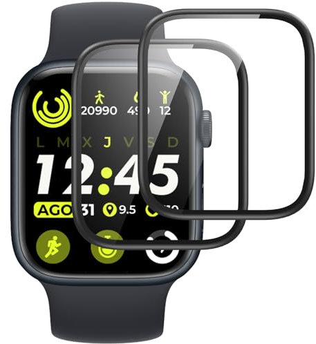 IQShield Verre Trempé pour Apple Watch 45mm Series 9/8/7, 2 Pièces Haut Définition Protection écran, Vitre Protection de Anti Rayures, 3D Couverture Complète, Sensible au Toucher, Anti-Empreintes