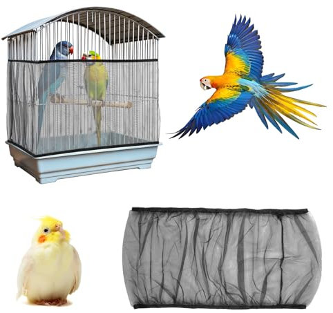 Mabor Verstellbares Schwarzes Vogelkäfig Netz，Vogelkäfig Samenfänger Elastischer Netzbezug für Papageienschutz mit Elastischem Netzbezug Wellensittich Käfig Zubehör
