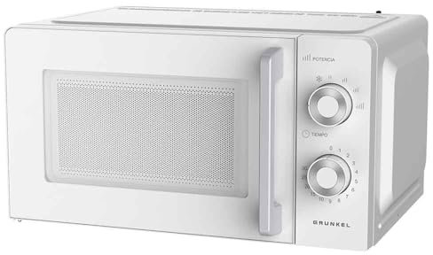 Microondas con/sin grill MG de 20 litros 700W + 900W Grill con 5-6 Niveles de Potencia, Descongelación, Temporizador 30 Min, Apertura con Tirador y Bandeja Ø245 mm (Sin Grill)