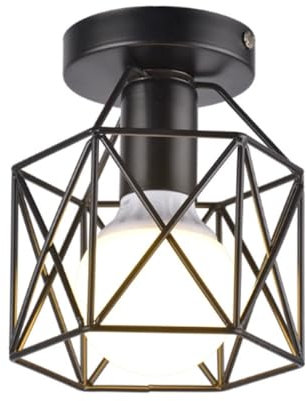 Mkichi Lámparas de Techo Vintage,Iluminación de Techo Interior,Pantalla Lampara Techo de Jaula de Metal,Vintage Industrial Lámpara Colgante Para Dormitorio Sala de Estar Cocina Pasillo (Negro)