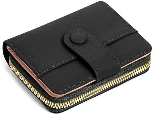 Adiwo Porte Monnaie Femmes, Femme Cuir Porte, avec Plusieurs Compartiments, Monnaie Femme Fermeture Eclaire, Protection RFID, Porte Carte Bancaire avec Fenêtre pour Carte D'identité(Noir)