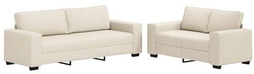 vidaXL Zeitgenössisches Zweisitzer- und Dreisitzer-Sofaset Creme Stoff Schwarze Holzbeine Ergonomisches Design Abnehmbare Bezüge Fleckenresistent Für Wohnzimmer Sitzgelegenheiten
