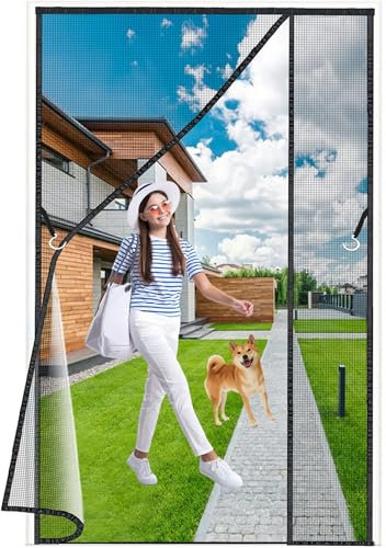Luxvix Magnet Fliegengitter, 240x230 cm Seitliche Öffnung Fliegengitter Balkontür Ohne Bohren Insektenschutz Fliegenvorhang aus Polyester Netz, mit Klebeband, für Terrassentür Kellertür Schwarz
