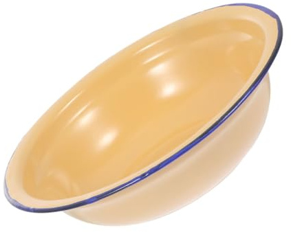 POPETPOP Große Emaille Suppenschüssel mit Griff, Vintage, Gelb, Robust | Emaille Geschirr, Klassische Retro Optik, Große Kapazität, Leicht zu Reinigen, für Bad und Haushalt
