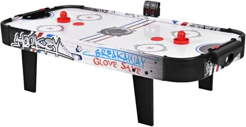 GOPLUS Mesa de Hockey de Aire, Hockey de Mesa Plegable con Marcador Electrónico, Motor de 12V, 2 Discos y 2 Empujadores, Juego de Hockey de Pie, para Sala de Juegos, Hogar y Oficina (110x59x31 cm)