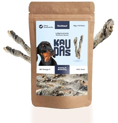 KAUDAS Fischhaut Fit-Knusper Sticks – 5 x 60 g Kausnack Hund aus 100% luftgetrockneter Kabeljau Fischhaut, Hundeleckerli zum Knabbern, reich an Omega-3, Vitamin E, Kollagen – ohne Zusatzstoffe