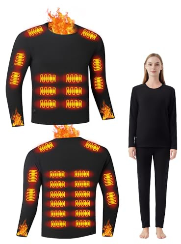 APTBJKUiU Intimo Termico riscaldato da Donna/Maglietta a Maniche Lunghe riscaldata Intelligente a 26 Zone con Temperatura costante Tramite USB, Adatta per Sci, Ciclismo, Arrampicata (Donna-Nero-L)
