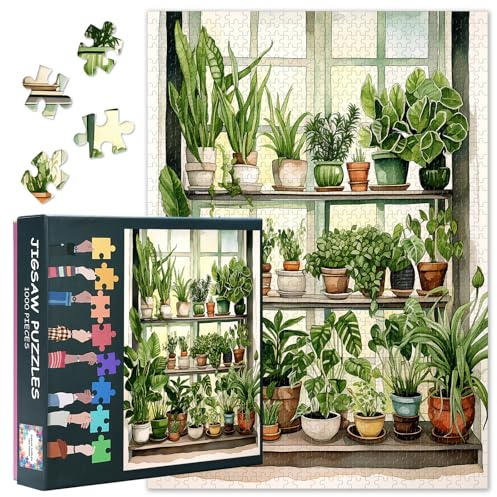 Puzzles for Adults 1000 Pieces Green Plants, Botany Theme Jigsaw Puzzle (27.5x19.7 Inch), Houseplant Challenging Puzzles for Adults, Family Game for Men & Women (Home Decor Gift)