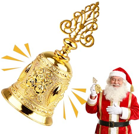 Weihnachten Handglocke, Rufglocke Weihnachten, Glocke W-eihnachten, Goldene Weihnachtsglocke Mit Krone Griff für Weihnachtsmann Kostüm, Tischdeko, Weihnachtsbaum, Festliche Partydekoration (B)