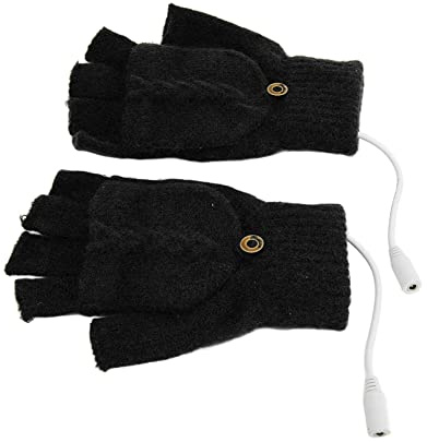 Masyrt USB-beheizte mit Doppelseitigem Hot-Chip, Halbe Fingerfalte Hinten, Wintergestrickte Fingerlose, für das Home Office (Schwarz)