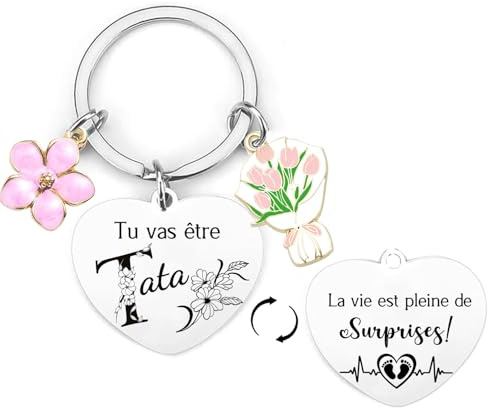 JRZDFXS Cadeau Annonce grossesse tata porte clef futur tata porte clef tata cadeau tu vas etre tata Cadeau Originale pour Soeur pour Anniversaire Noël Naissance
